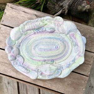 Handmade Beach Ceramic Serving Tray Platter Seafood Boil Crabs Shrimp Fish Theme